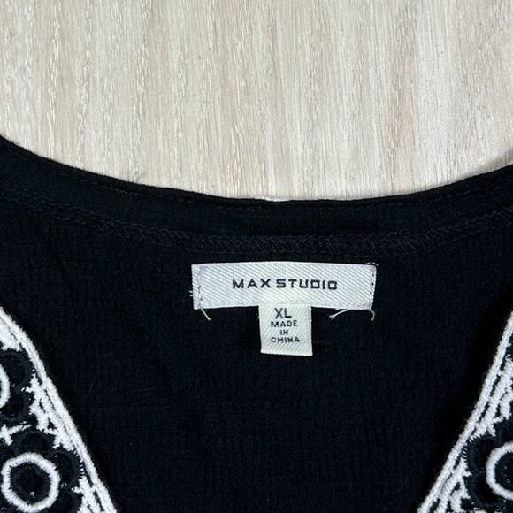Max Studio Black Flutter Embroidered Tiered Ruffle Romantic Boho V-Neck Dress XL - Picture 5 of 14
